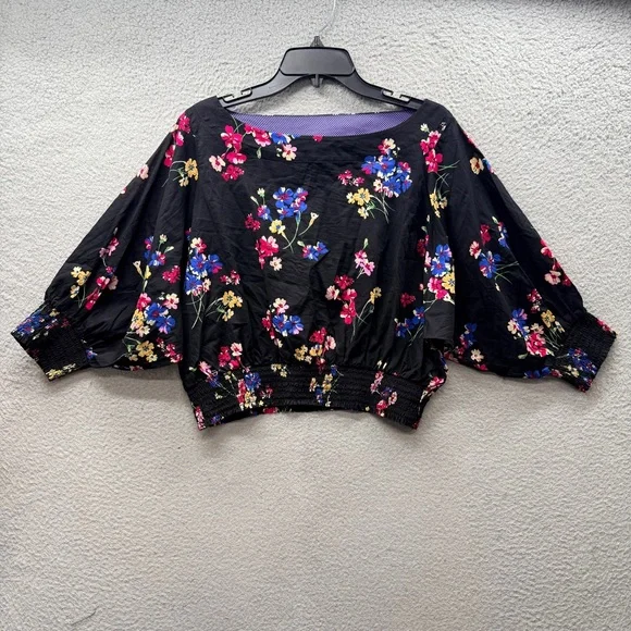 Anthropologie Maeve Adelaide Top Blouse Black Floral Crop Dolman Sleeve Women SP - Picture 4 of 16